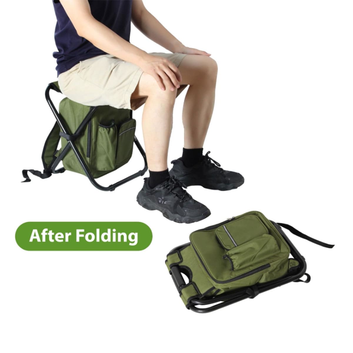 Backpack stool can be folded.