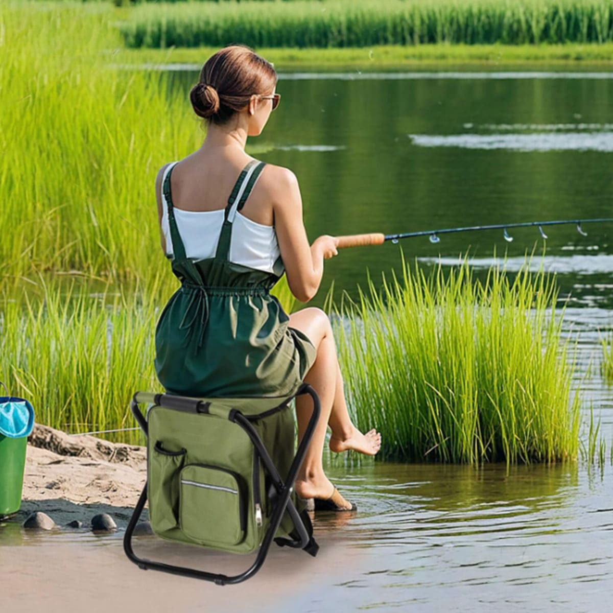 Backpack stool can be folded.