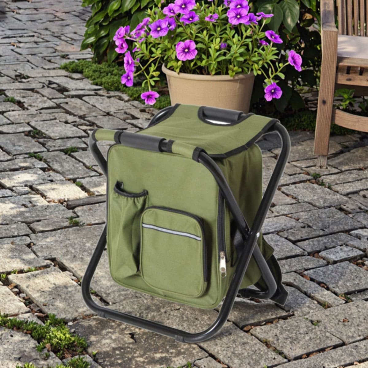 Backpack stool can be folded.