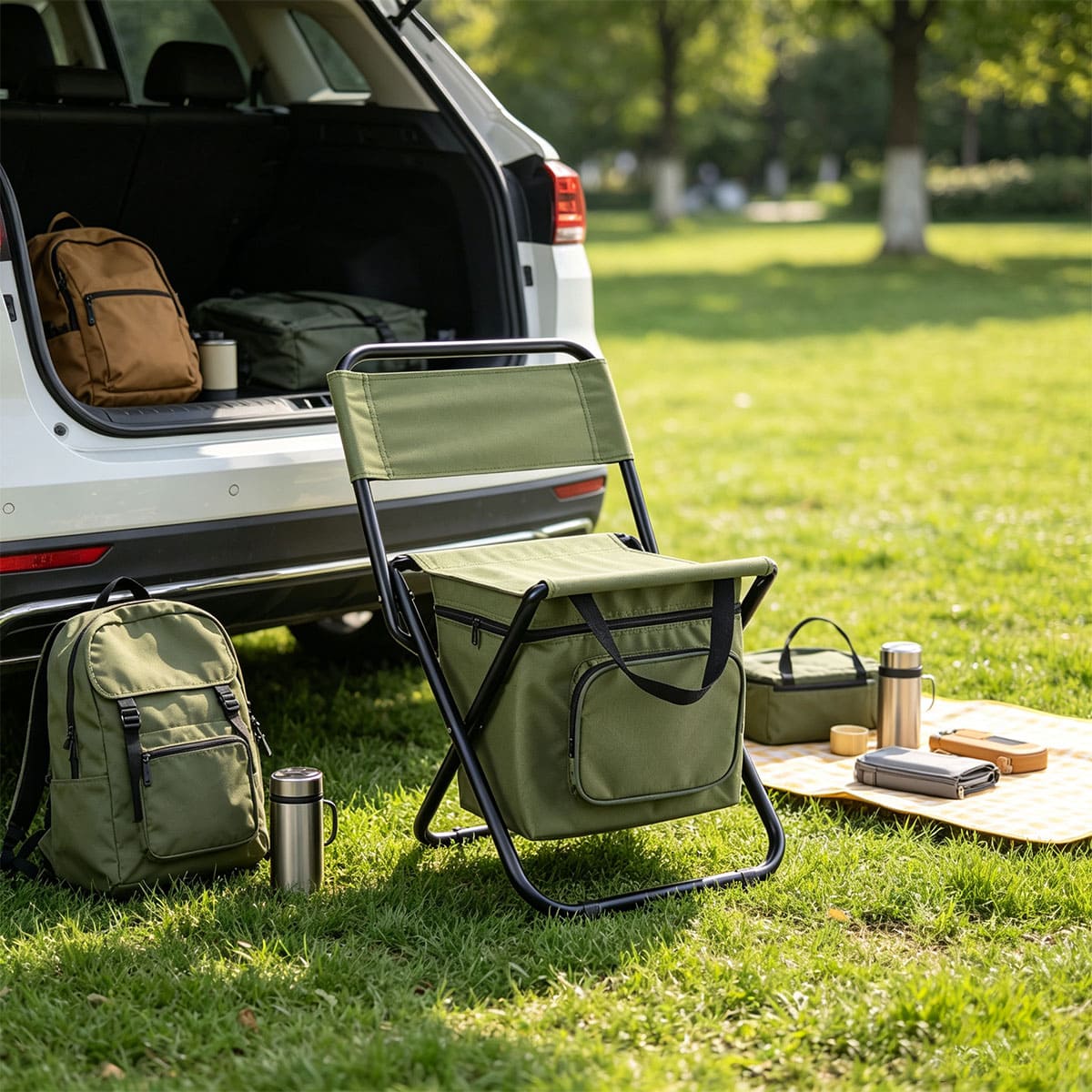Travel fishing stool with refrigeration bag