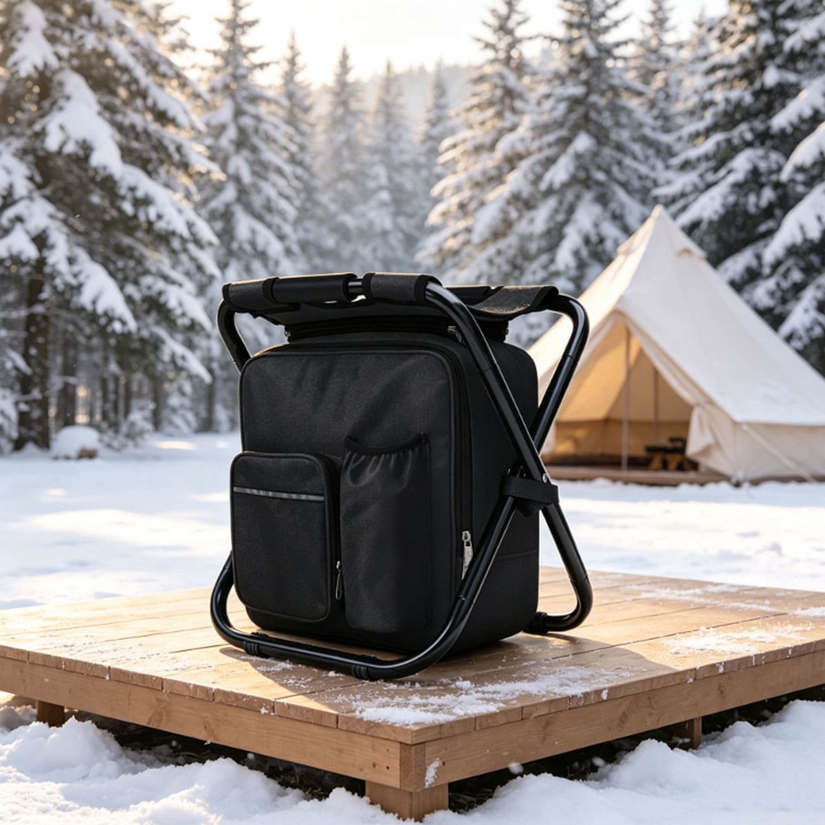 Portable Fishing Stool with Removable Cooler Backpack