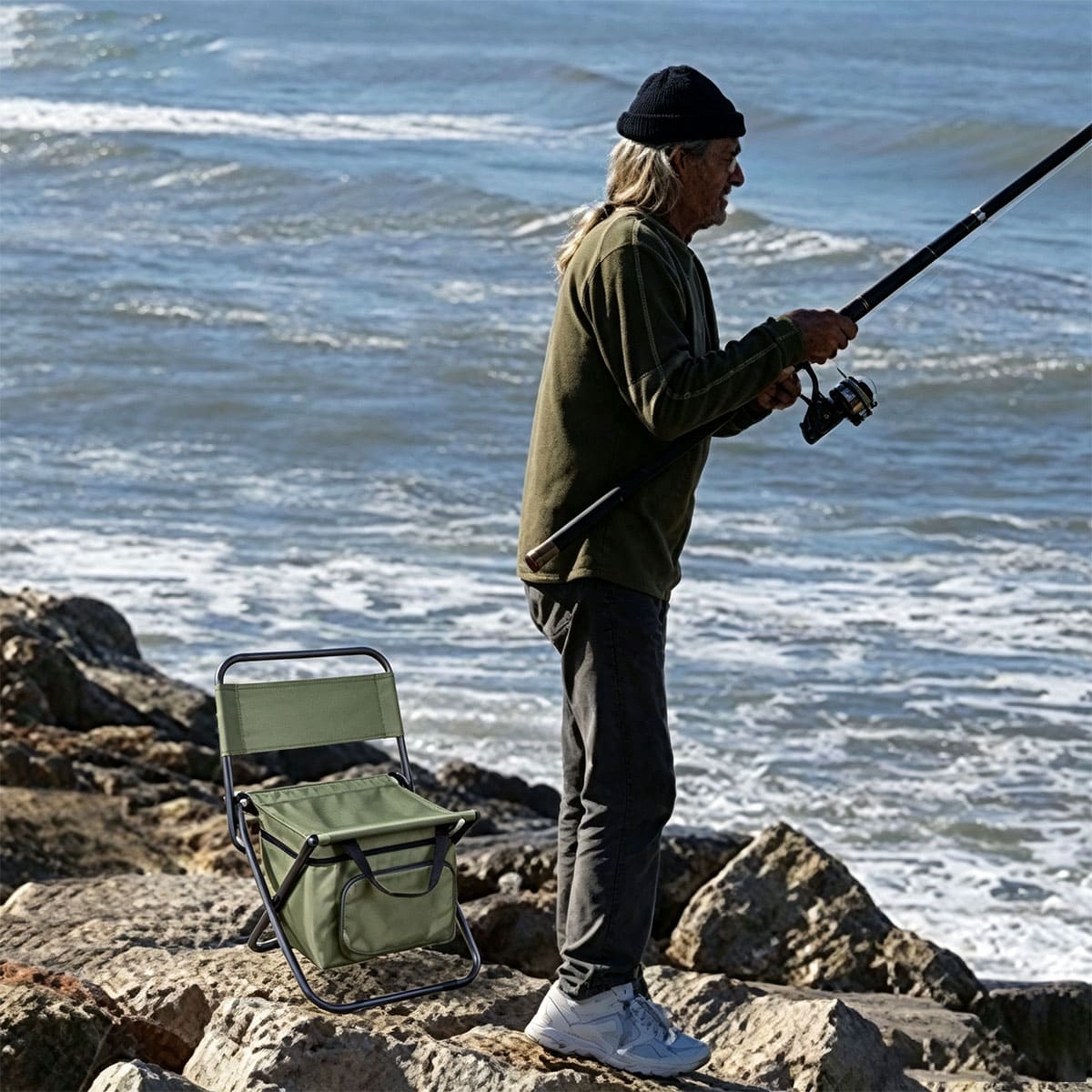 Travel fishing stool with refrigeration bag