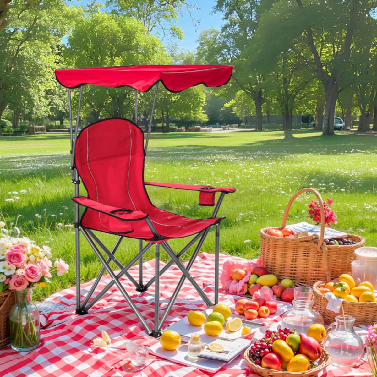 Camping chair with sunshade