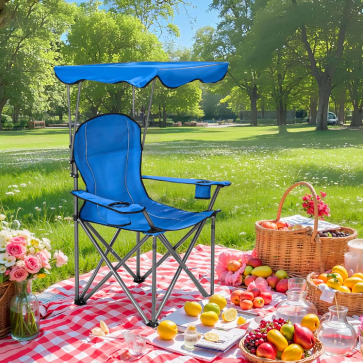 Folding chair with adjustable sunshade cover