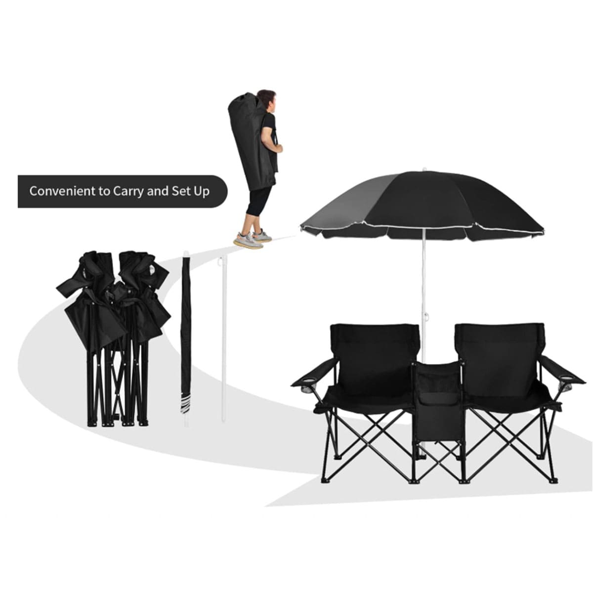 Double Folding Picnic Chairs With Umbrella