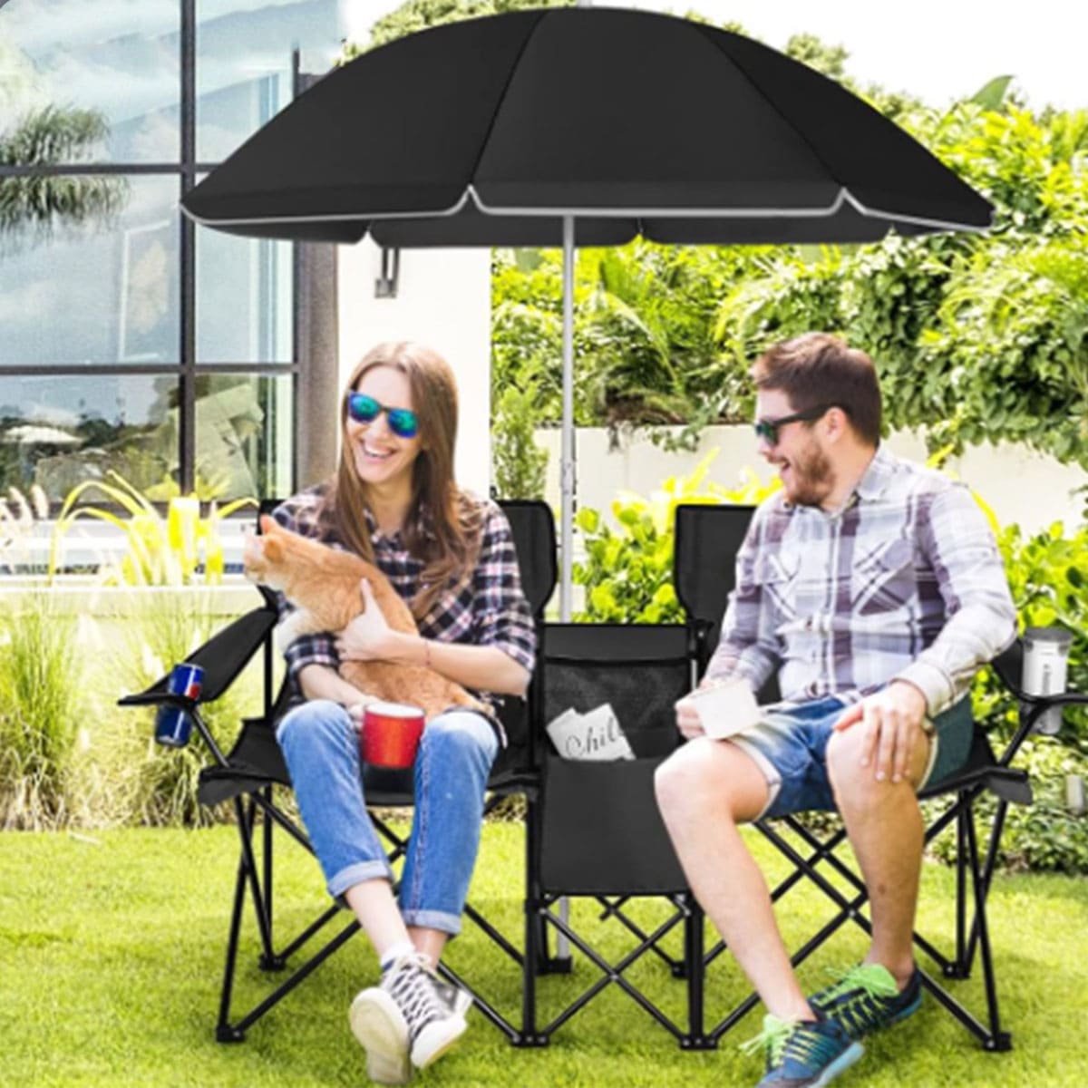 Double Folding Picnic Chairs With Umbrella