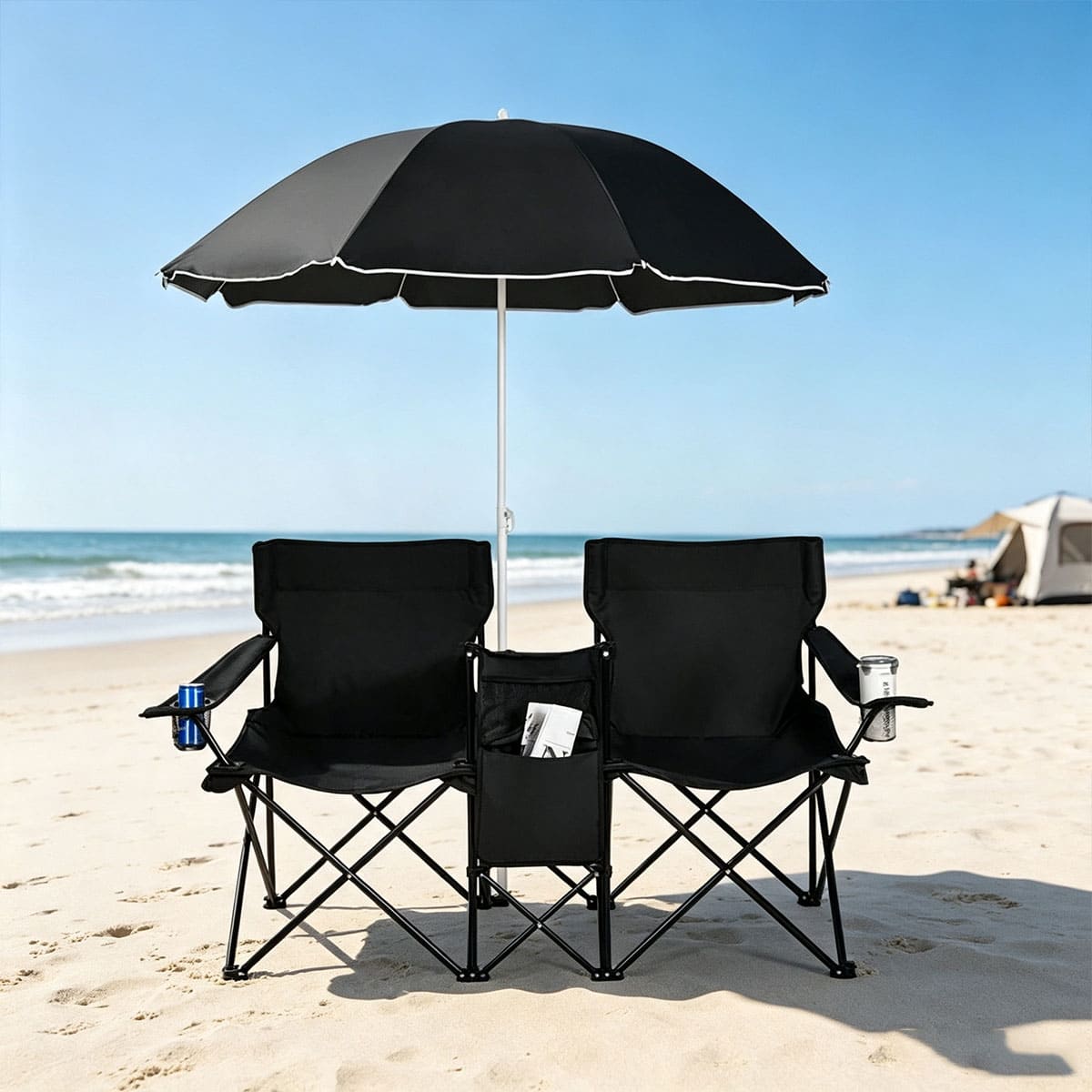 Double Folding Picnic Chairs With Umbrella