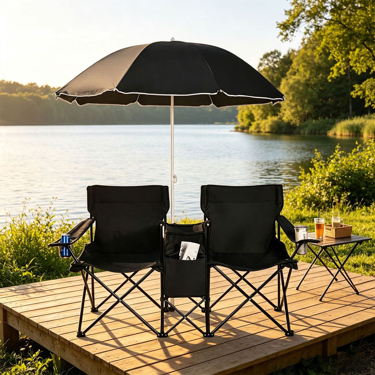 Double Folding Picnic Chairs With Umbrella