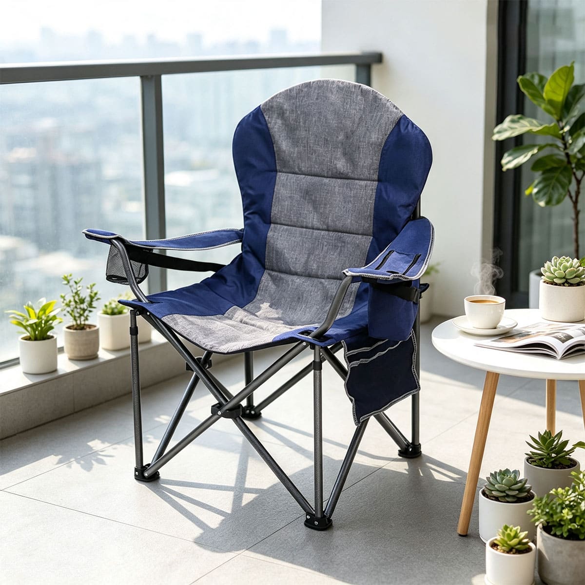 Heavy lawn chair with cup holder