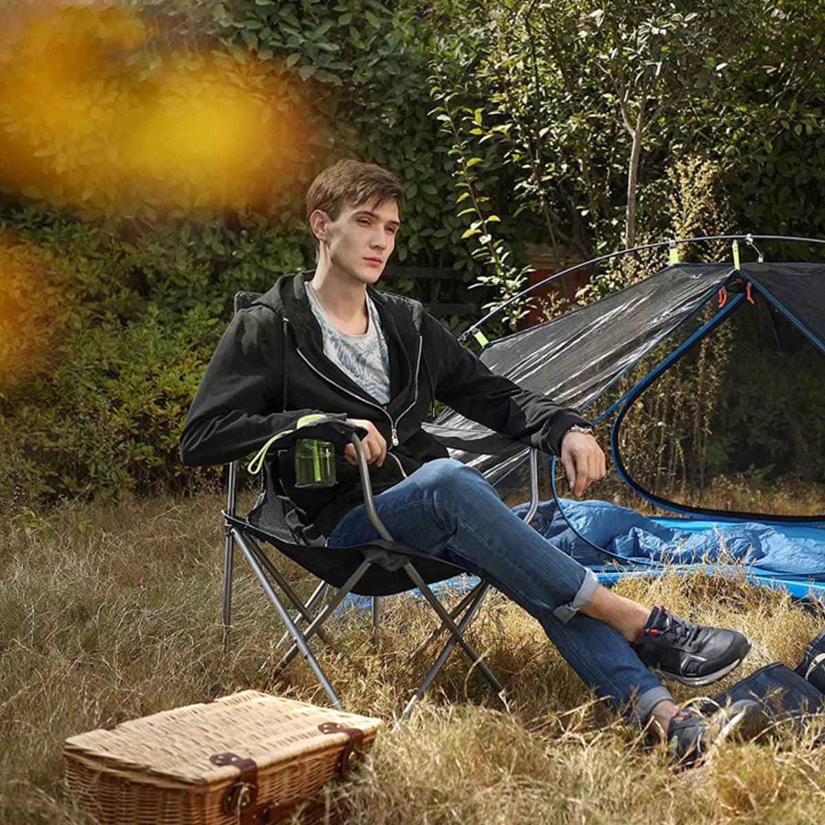 Camping Chair with Armrest Cup Holder