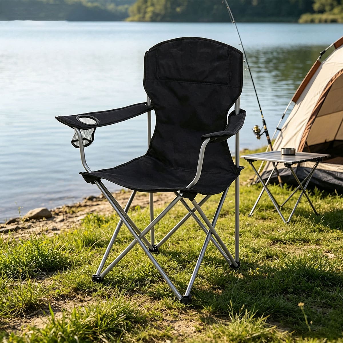 Camping Chair with Armrest Cup Holder