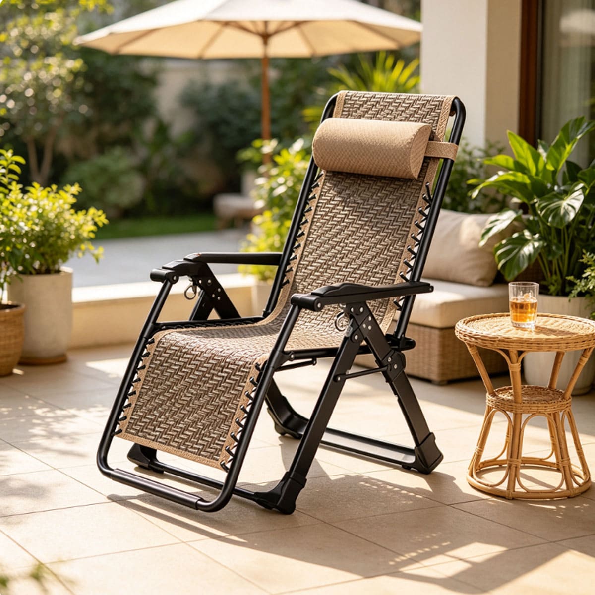 Modern Iron Frame Folding Rattan Zero Gravity