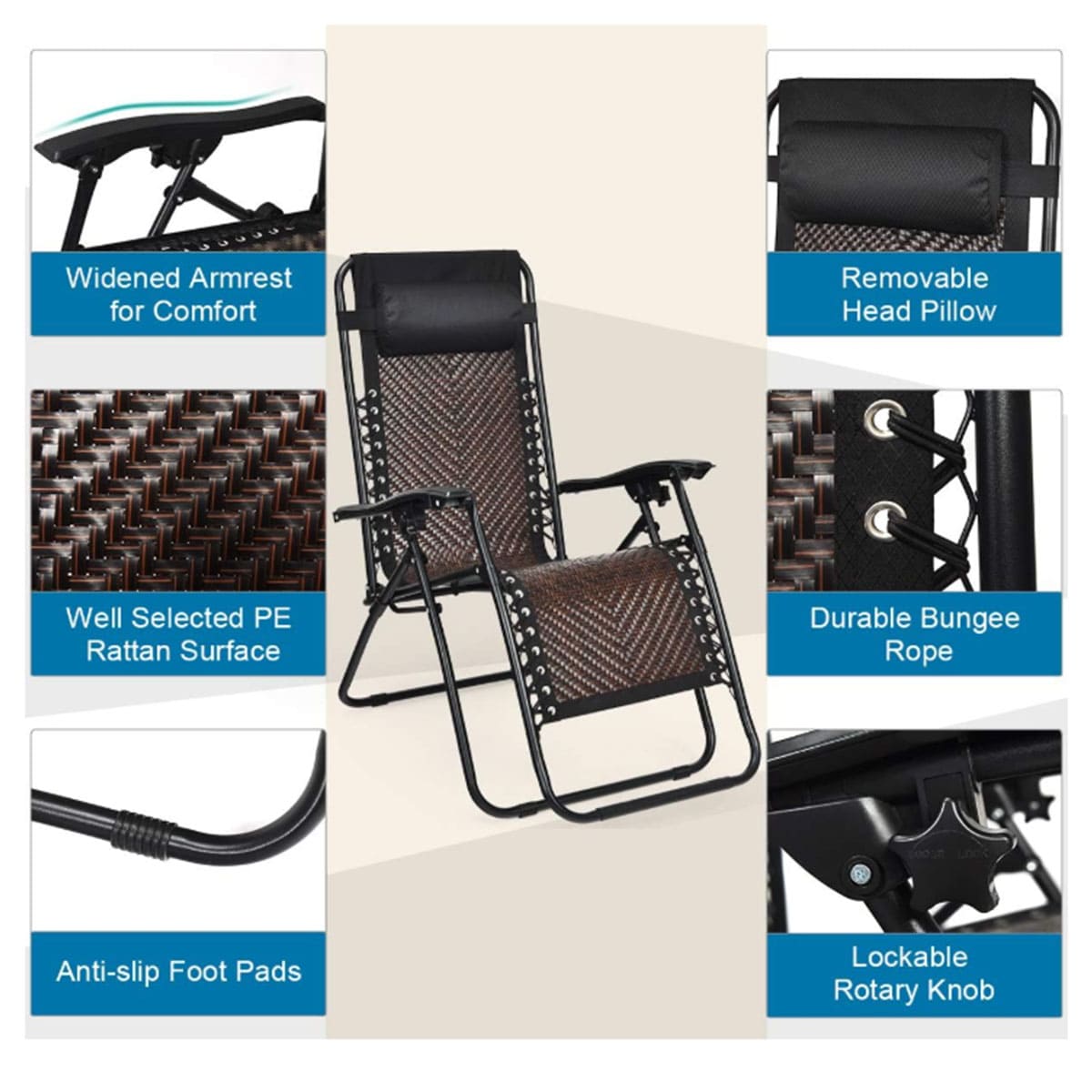 Rattan zero gravity chair recliner