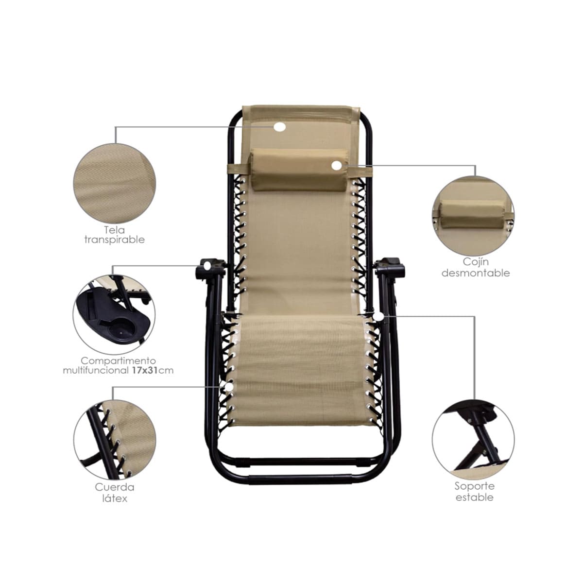 Multi-Position Folding Lounger Chair for Garden