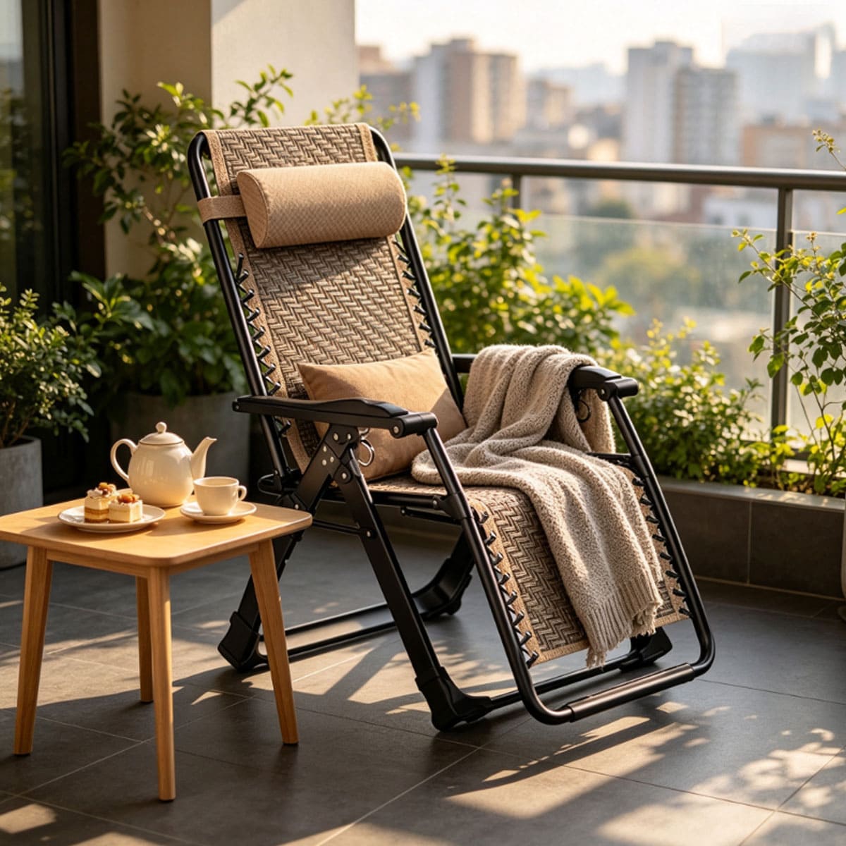 Modern Iron Frame Folding Rattan Zero Gravity