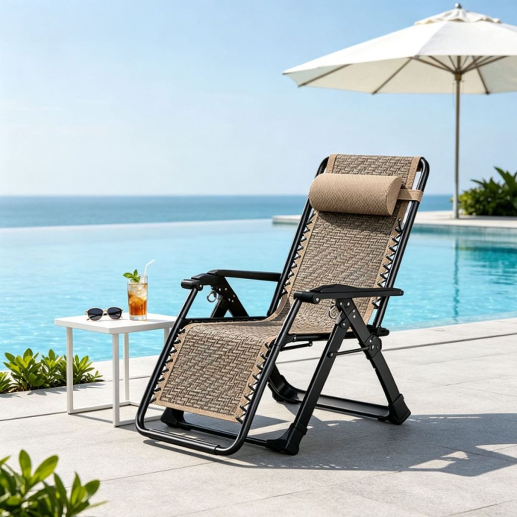 Modern Iron Frame Folding Rattan Zero Gravity