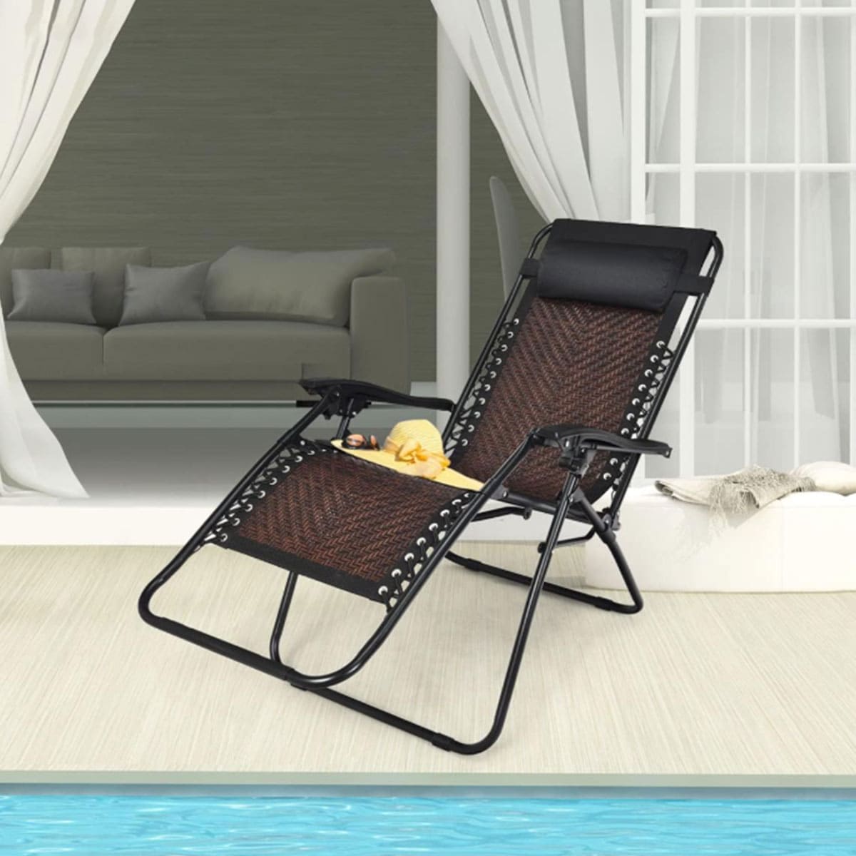 Rattan zero gravity chair recliner