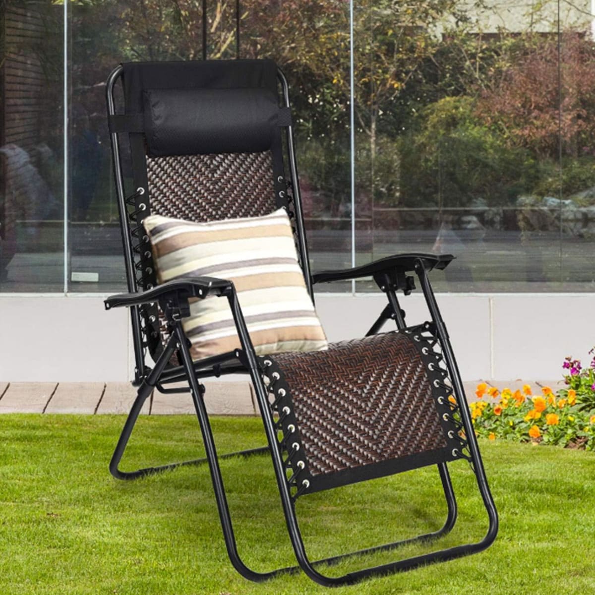 Rattan zero gravity chair recliner