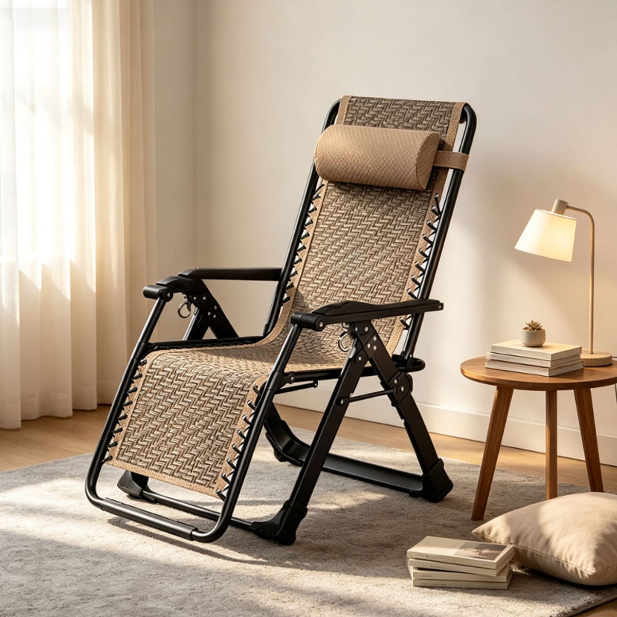 Modern Iron Frame Folding Rattan Zero Gravity