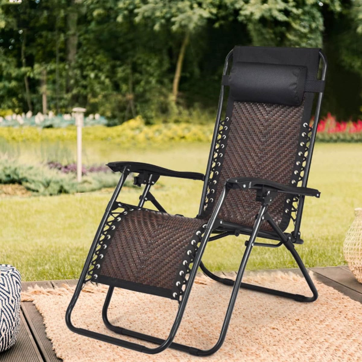 Rattan zero gravity chair recliner