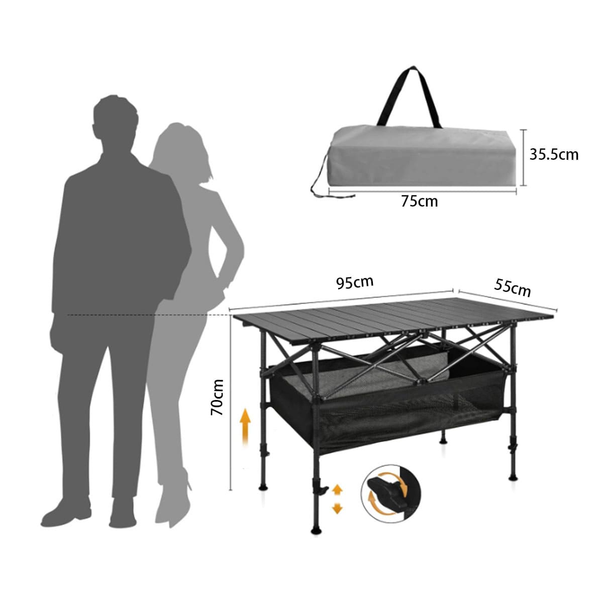 Folding table with adjustable height