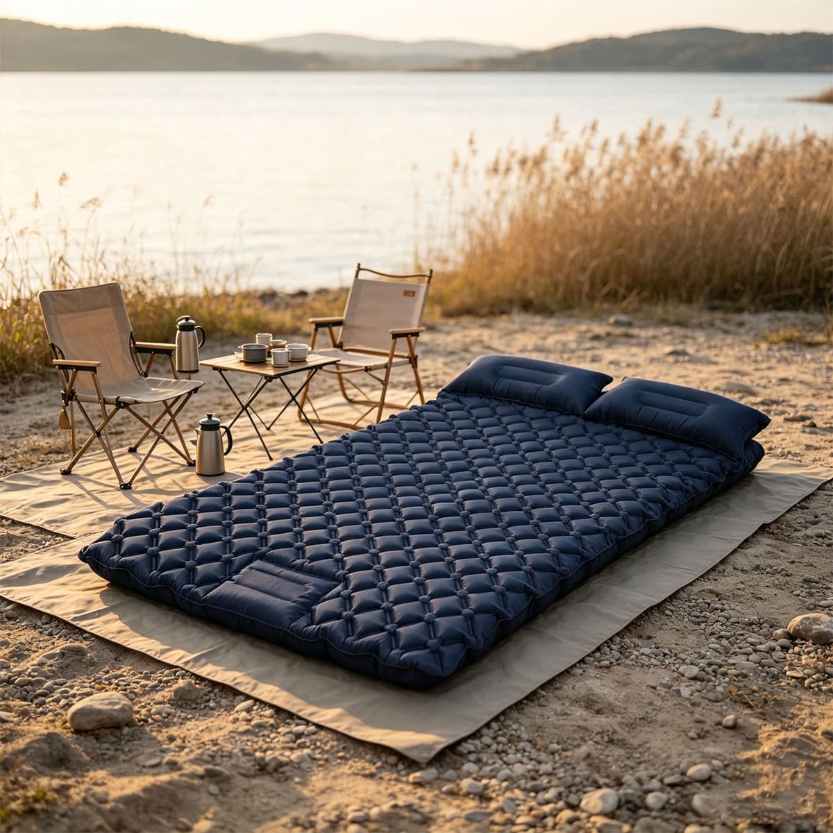 Camping Air Bed with Built-in Pillow