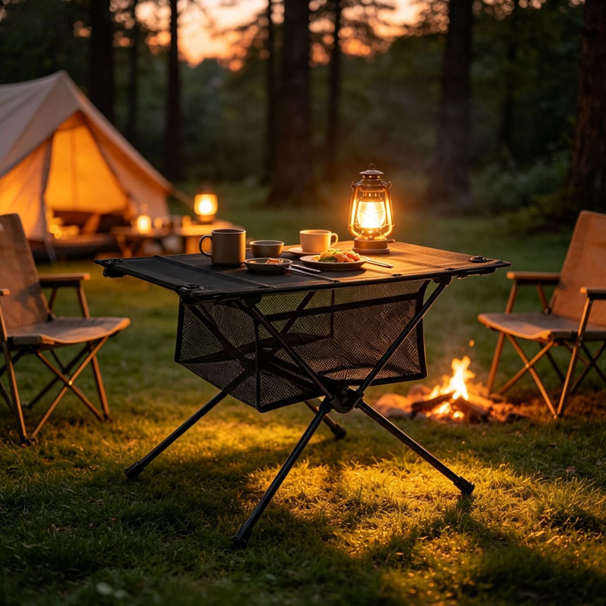 Outdoor folding net bag table for camping