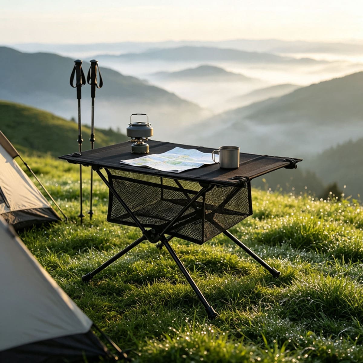 Outdoor folding net bag table for camping