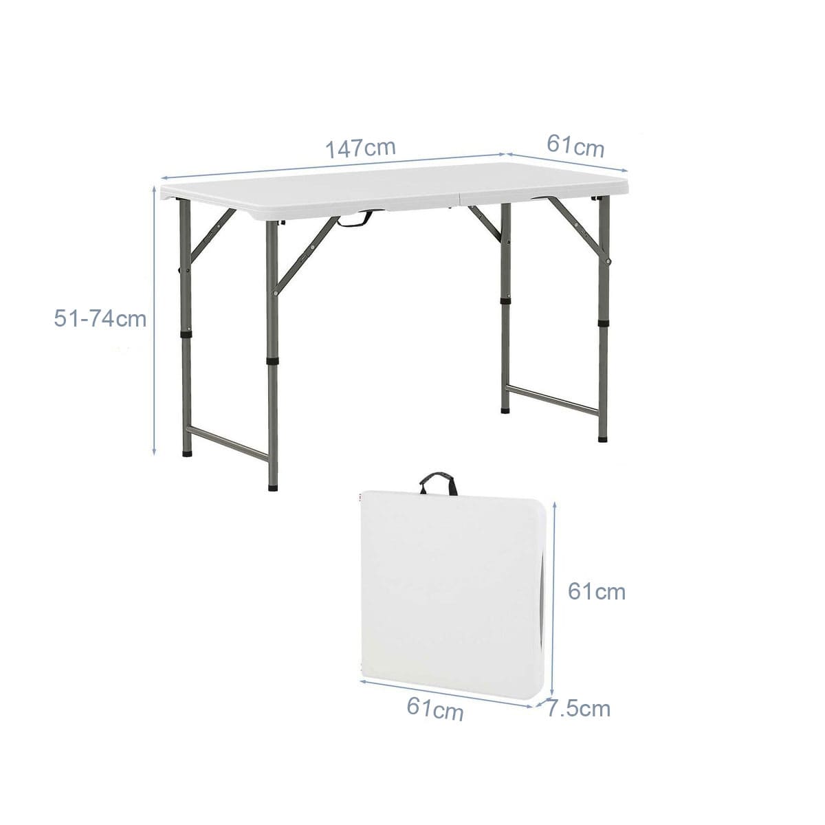 Adjustable folding half table