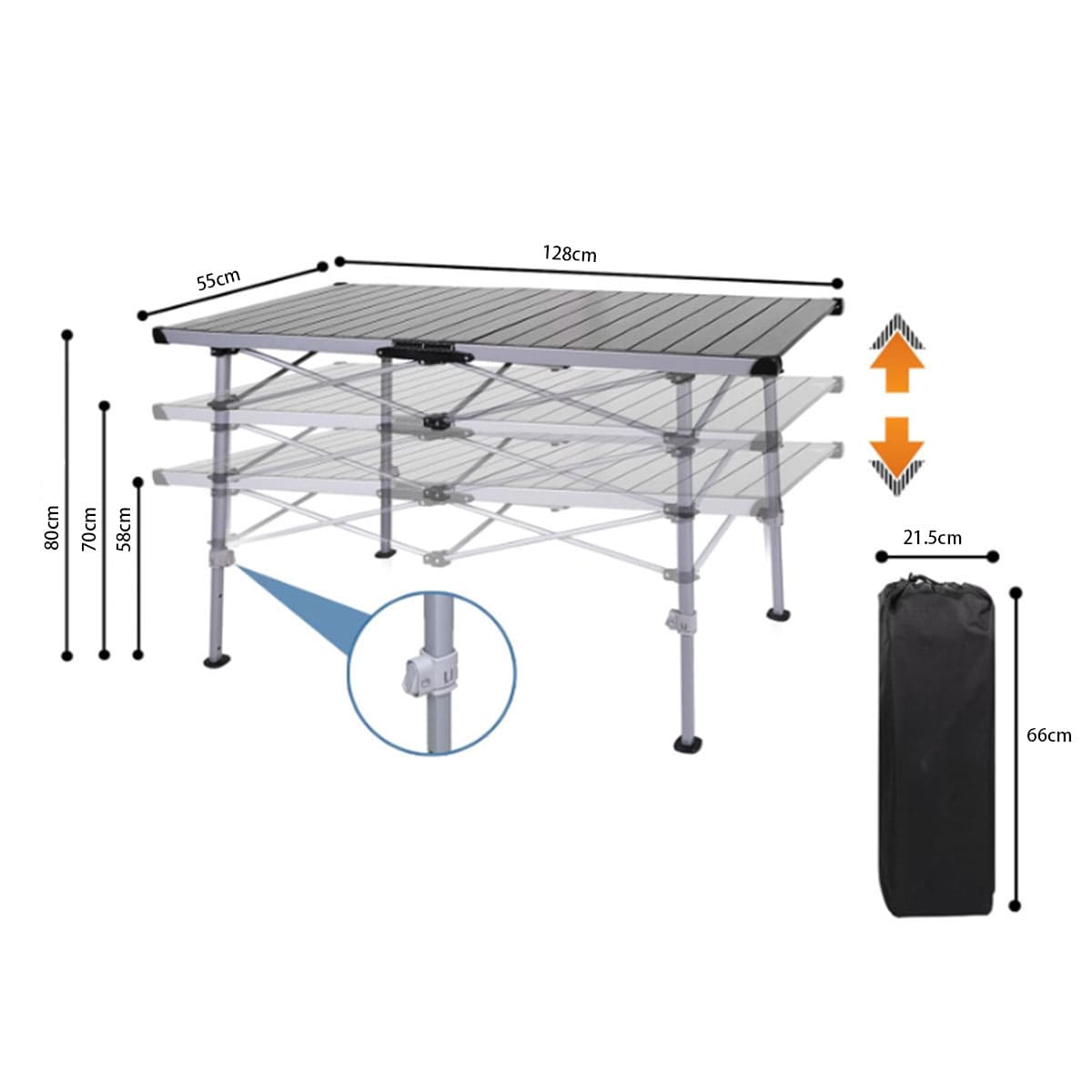 Adjustable aluminum camping table