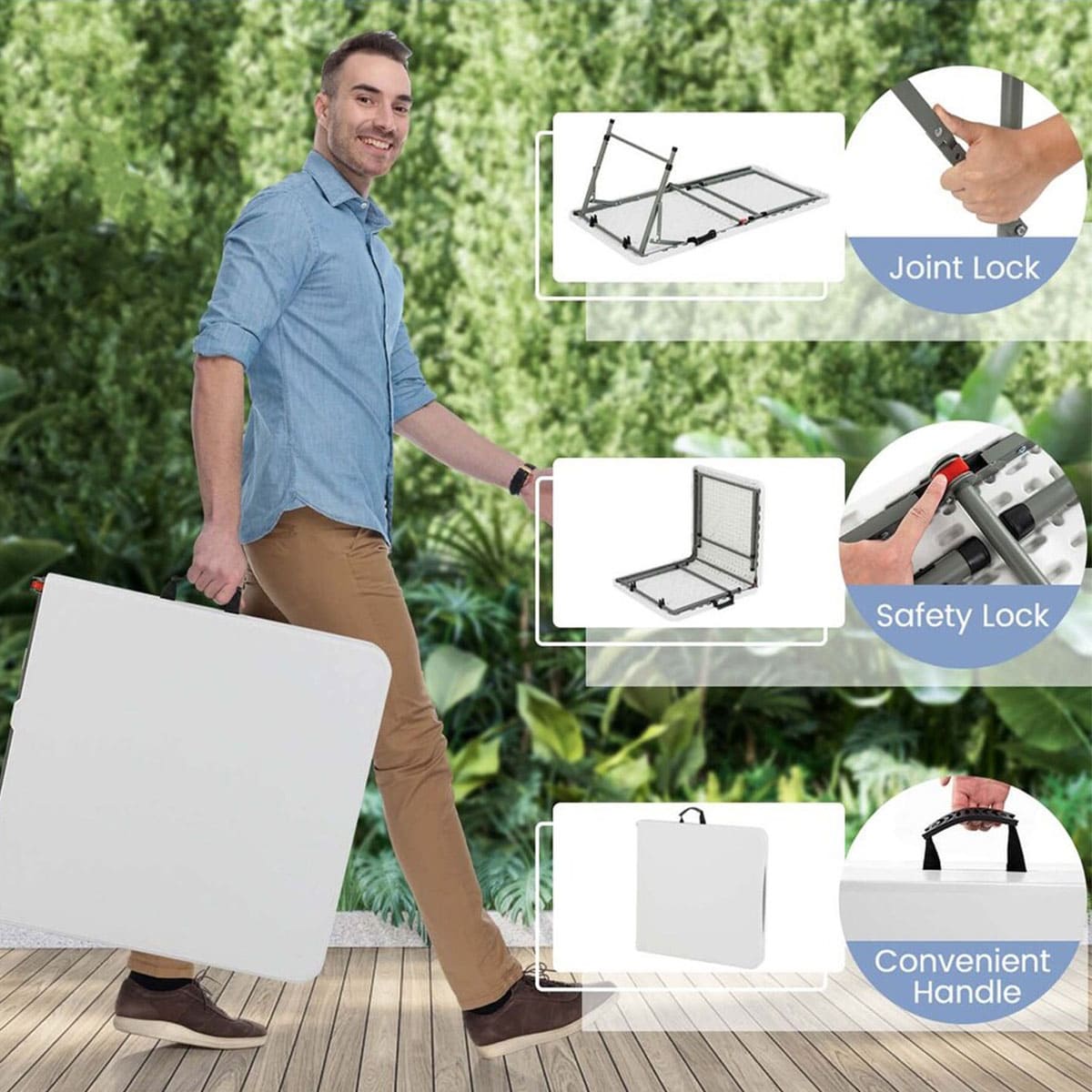 Adjustable folding half table