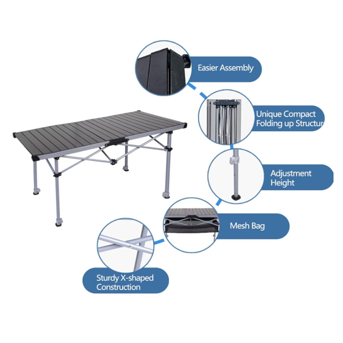 Adjustable aluminum camping table