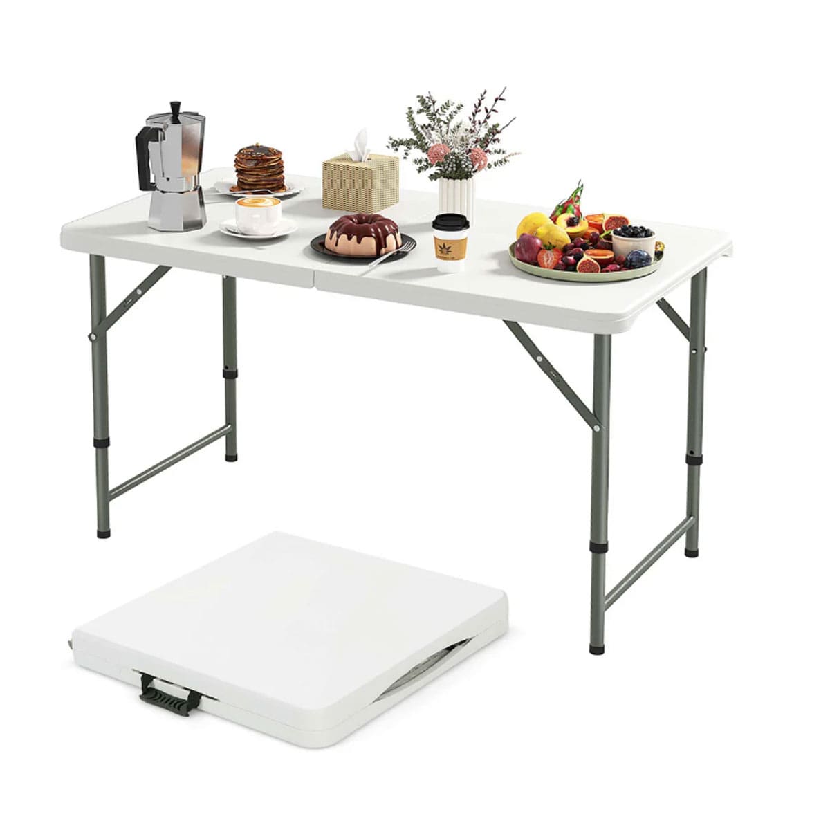Adjustable folding half table