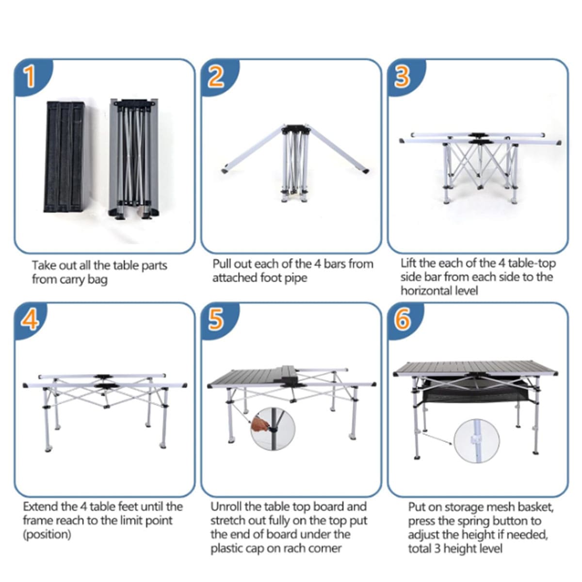 Adjustable aluminum camping table