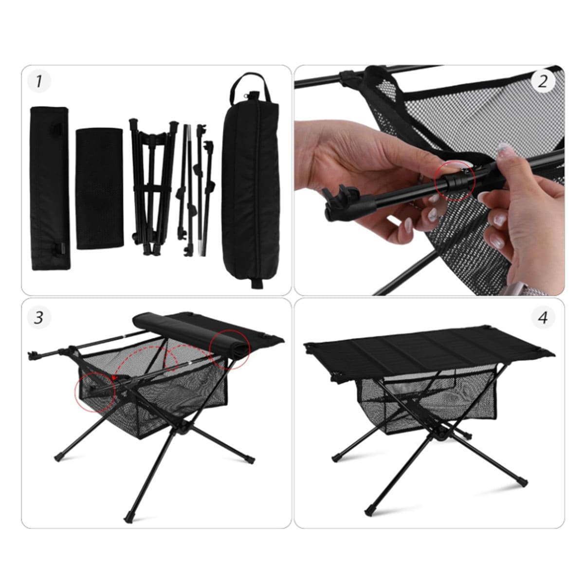 Outdoor folding net bag table for camping