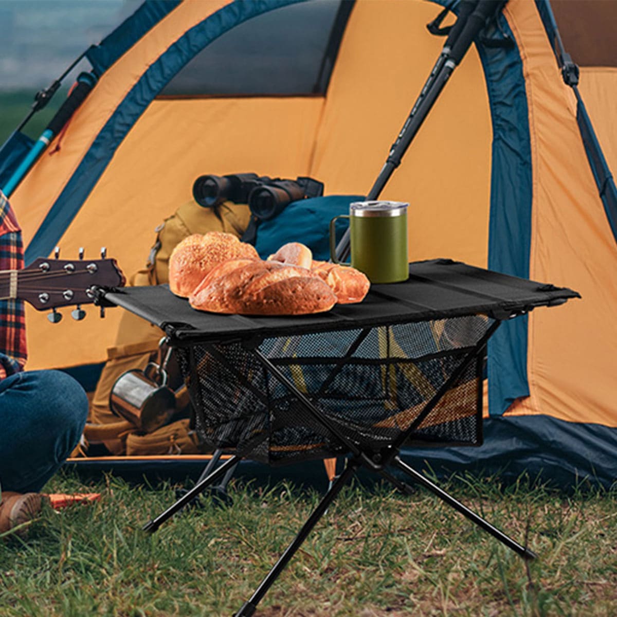 Outdoor folding net bag table for camping