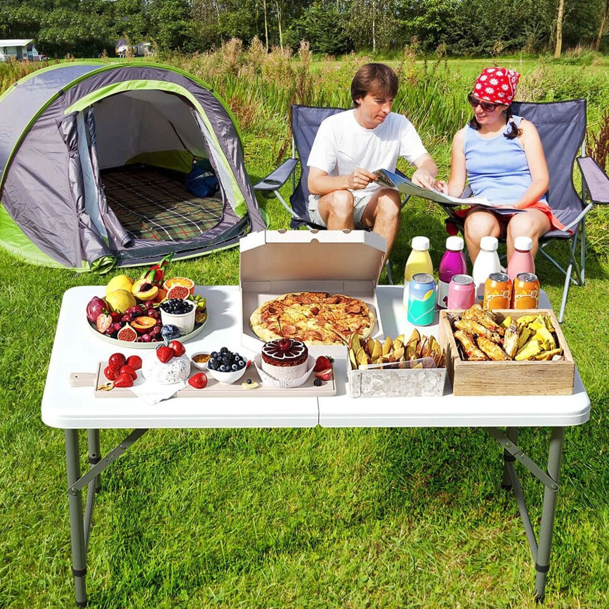 Adjustable folding half table