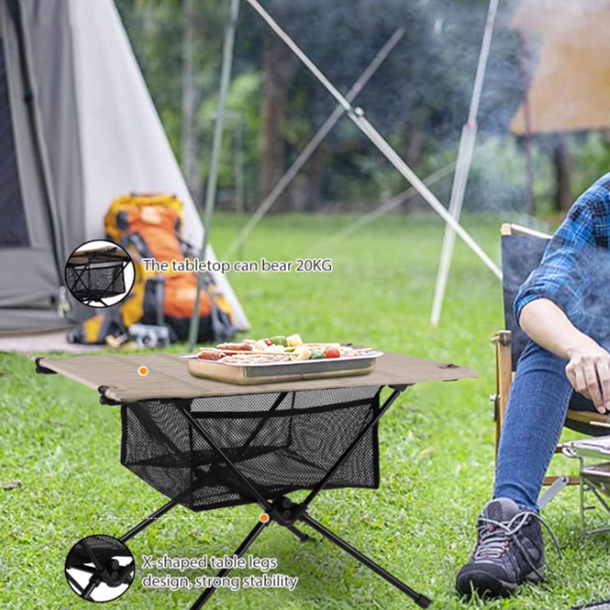 Portable folding table with cloth cover