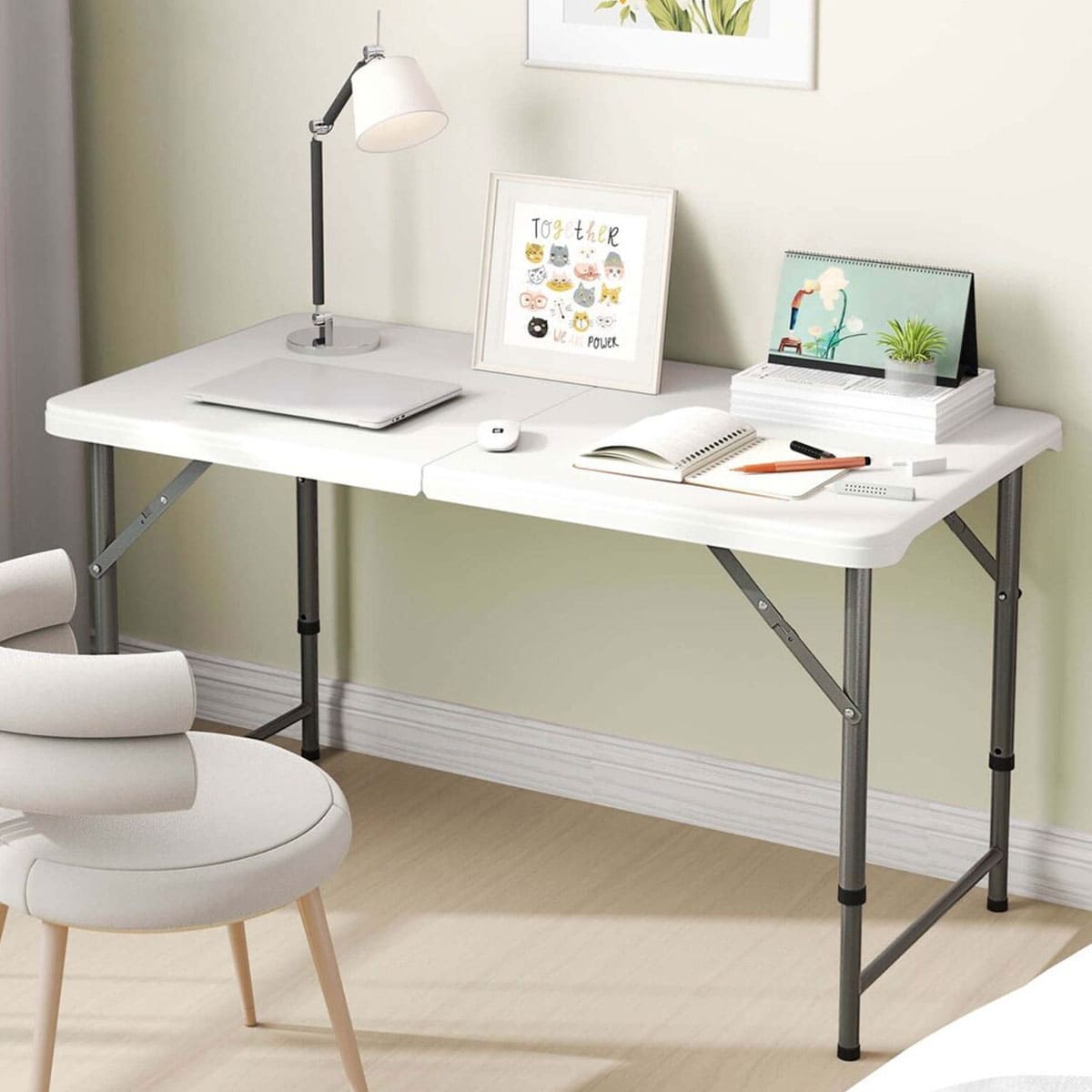 Adjustable folding half table
