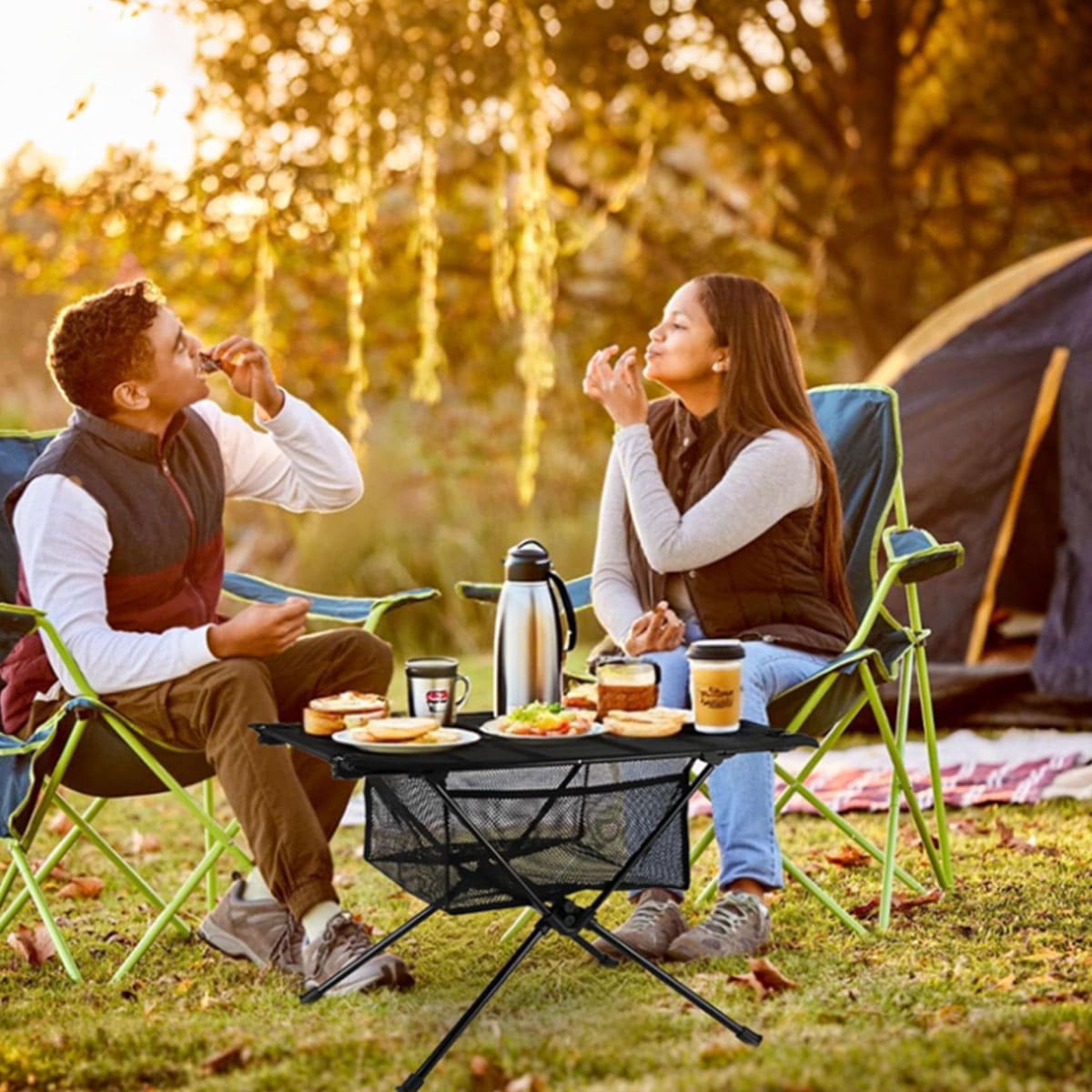 Outdoor folding net bag table for camping