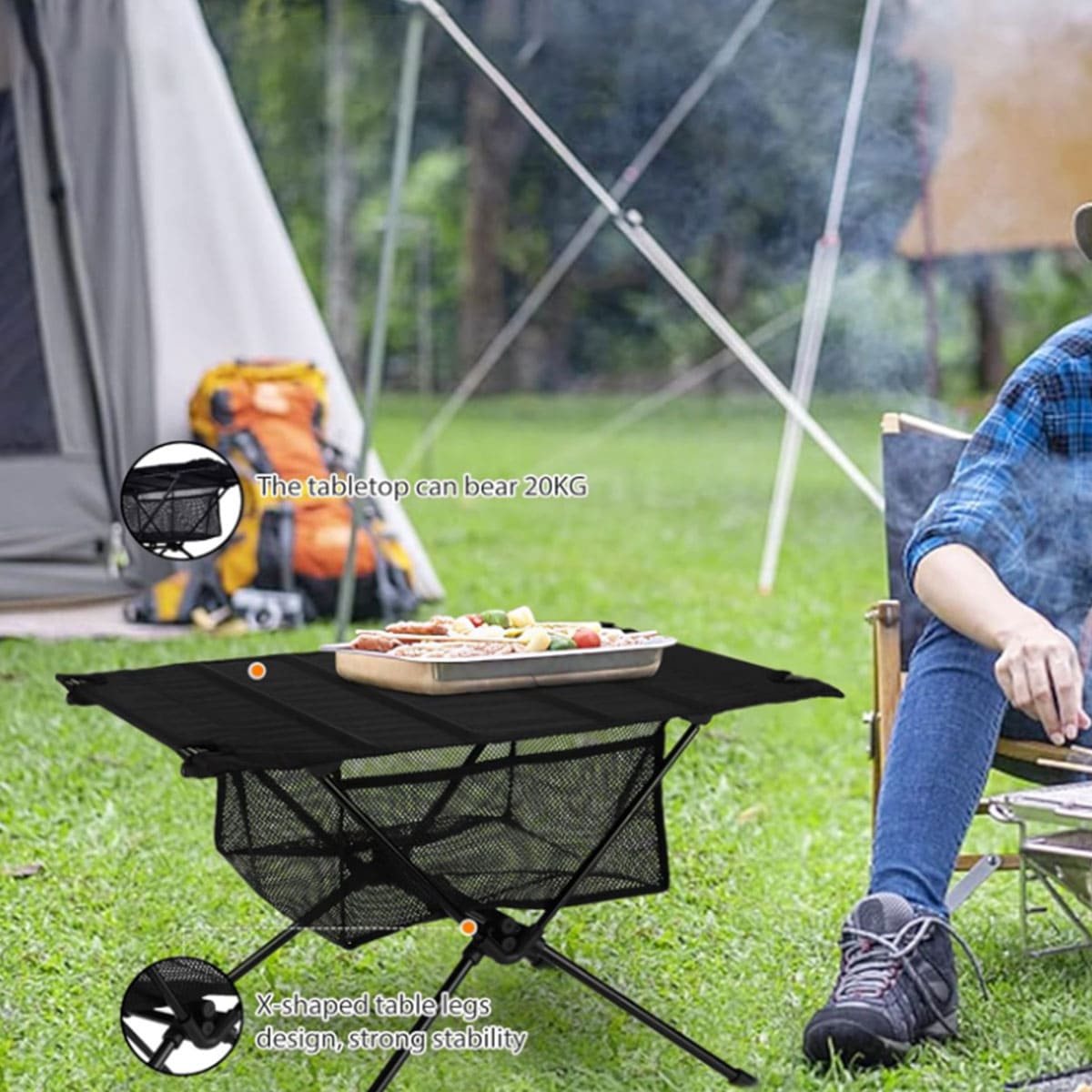 Outdoor folding net bag table for camping