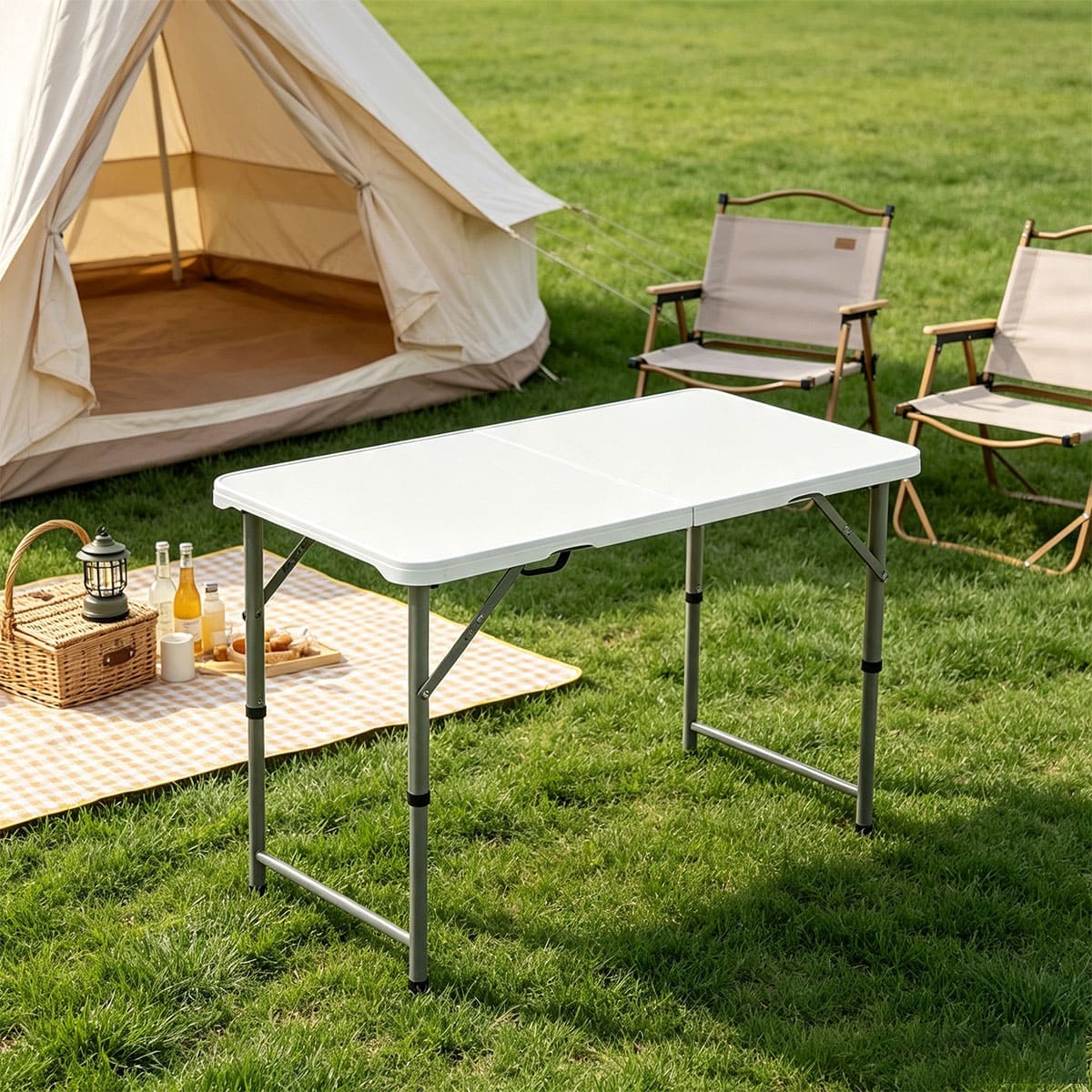 Adjustable folding half table