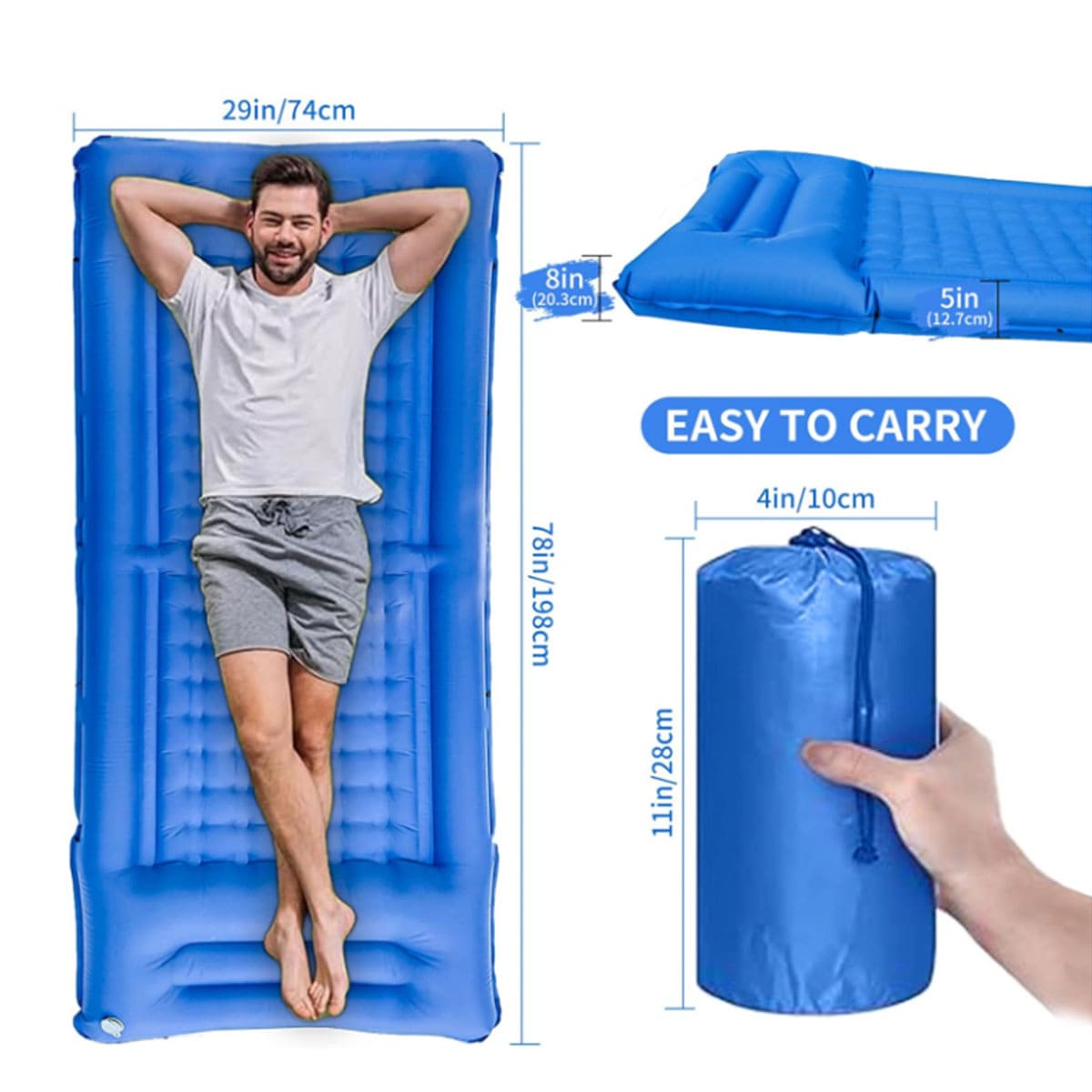 Inflatable Sleeping Mat with Pillow Built-in Pump