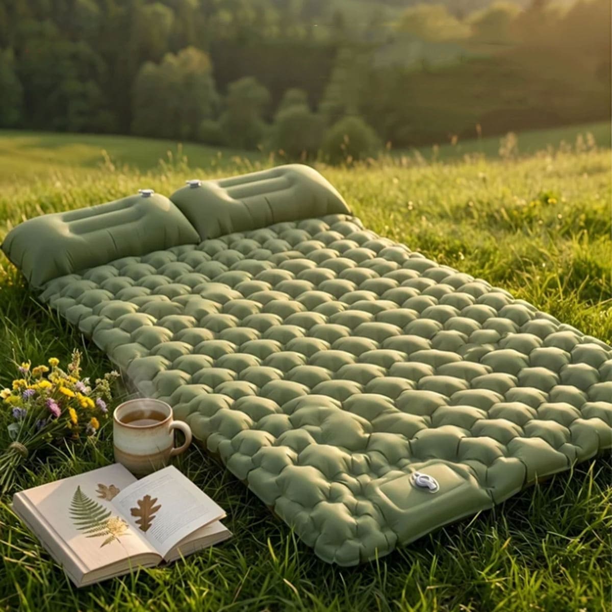 Two-person built-in foot pump sleeping pad