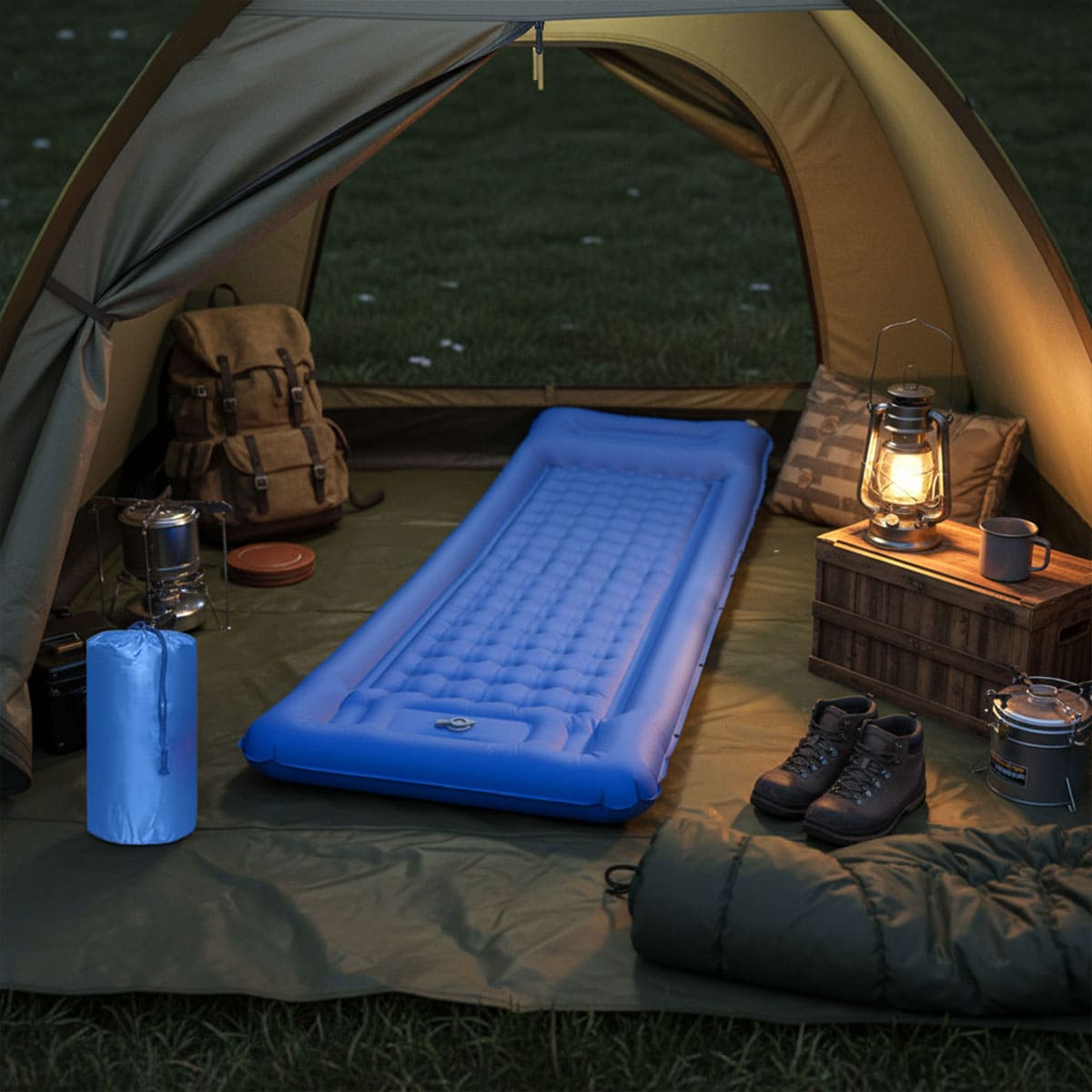 Inflatable Sleeping Mat with Pillow Built-in Pump