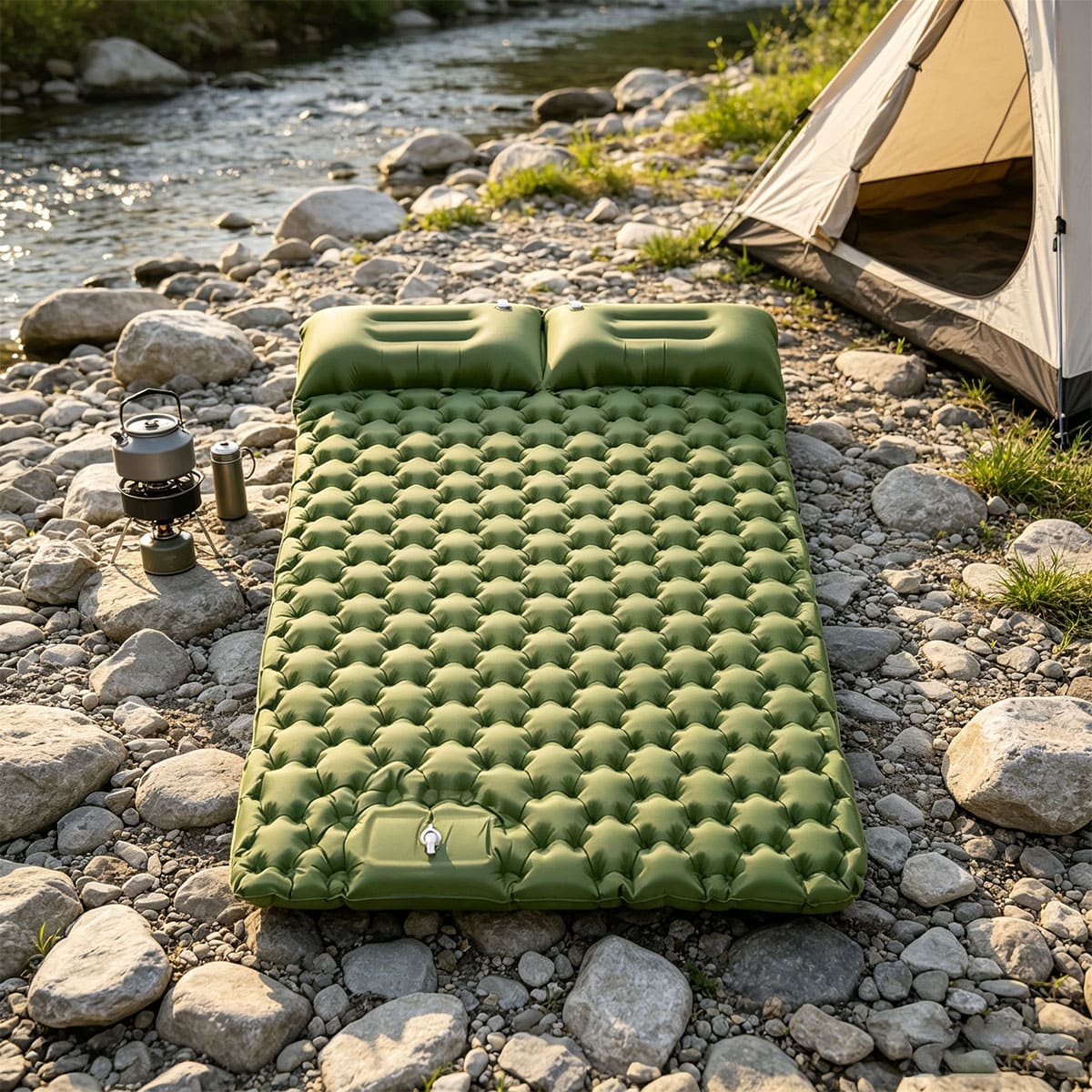 Two-person built-in foot pump sleeping pad